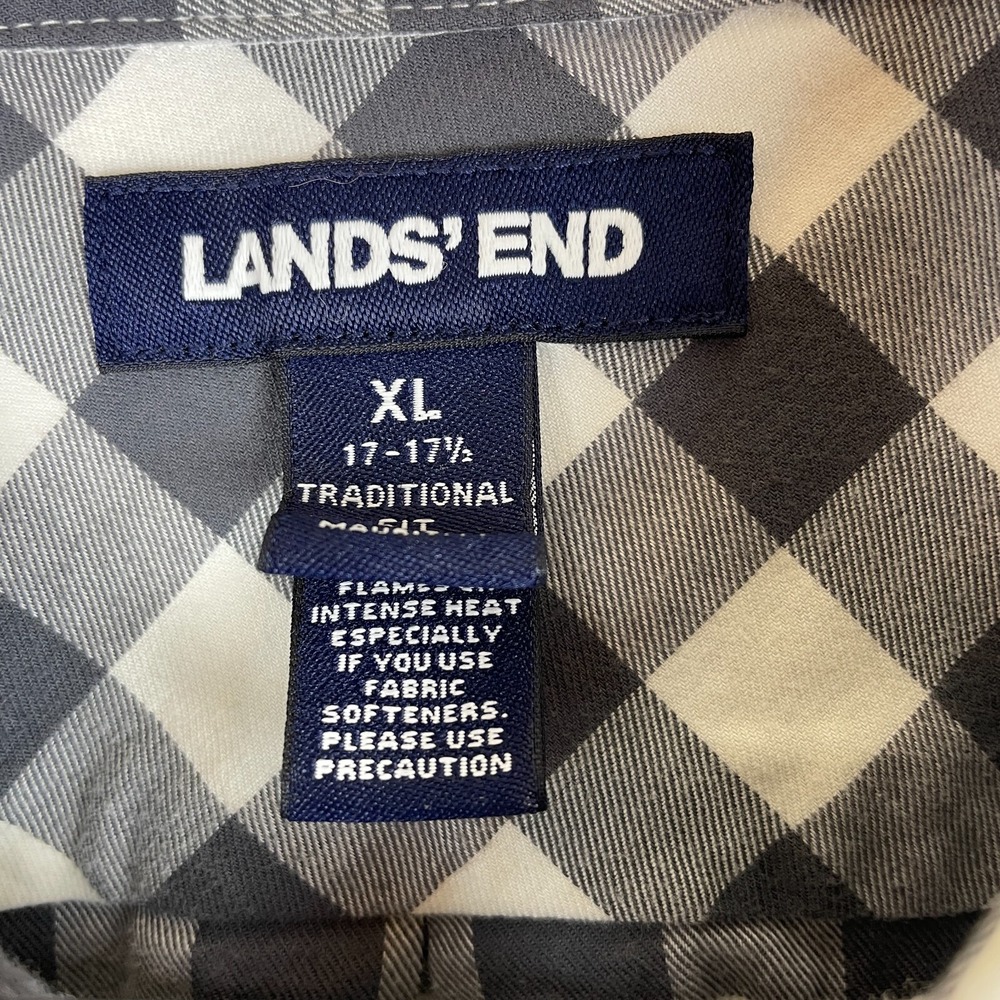 Lands‎ End Cotton Traditional Fit Long Sleeve Black/White/Gray Plaid Shirt XL